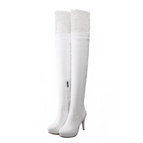 Women Lace Platform High Heels Knee High Boots