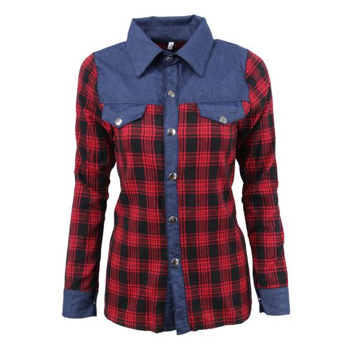 Denim Stitching Plaid Spring Slim Casual Women Blouses