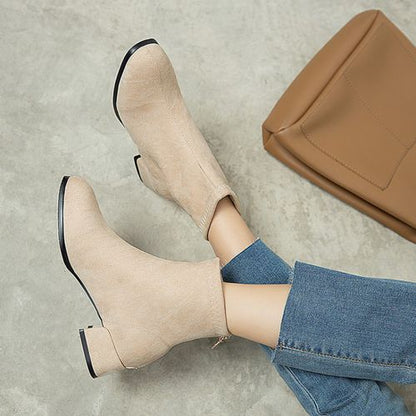 Women Zipper Low Heels Short Boots