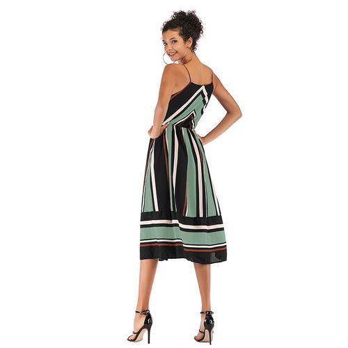 Striped Swing Skirt Irregular Chiffon Women Dresses