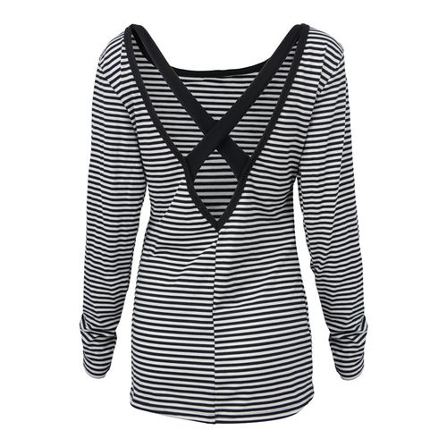 Back Cross-striped Top Spring SlimMed Down  Women T Shirts