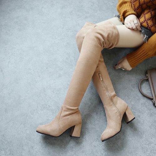 Women Zipper High Heel Thigh High Boots