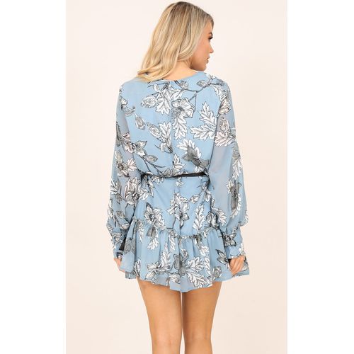 Chiffon Print Round Collar Lantern Sleeve Long Sleeves Beam Waist Print Women's Dresses