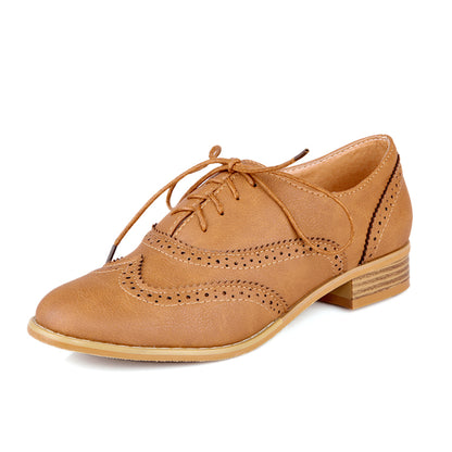 Women's Lace Up Retro Round Head Low Heels Oxford Shoes