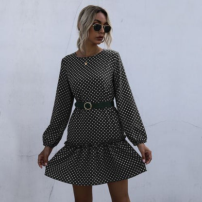 Women Polka Dot Print Long Sleeved Dress