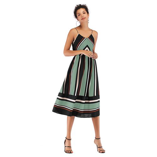 Striped Swing Skirt Irregular Chiffon Women Dresses