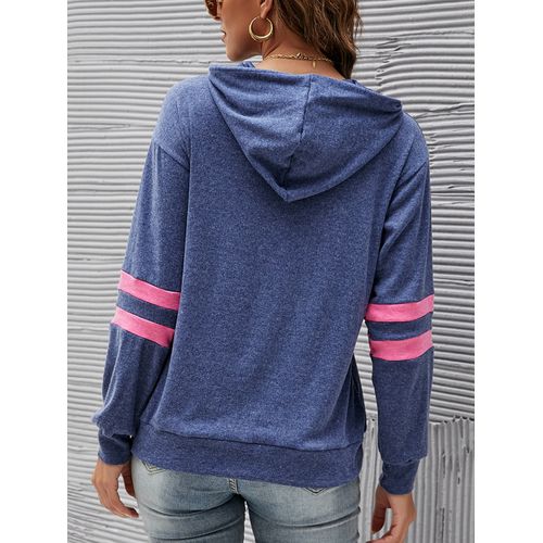 Womens Contrasting Striped Hoodie Kangaroo Pocket Sweater