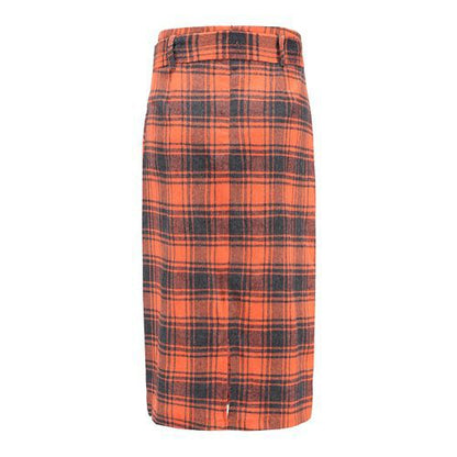 Plaid Mid Long All-matched Belt A-line Women Skirts