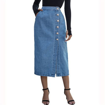 Ins Fashion High Waist Single Breasted Denim Women Skirts