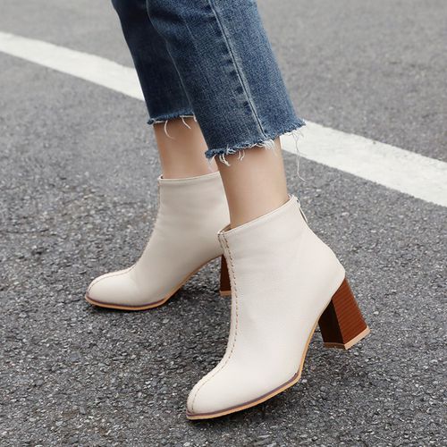 Round Toe Women's High Heeled Ankle Boots