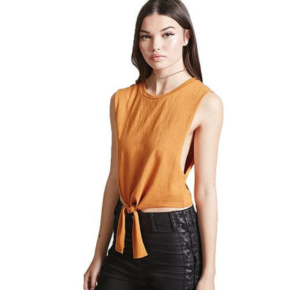 Tie Knot Sleeveless Jacket Solid Color Short Camisole Women Sling Tank Top