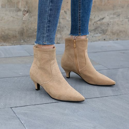 Pointed Toe Zipper Women's High Heeled Ankle Boots