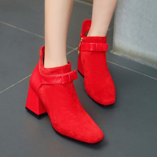 Square Toe Bow Tie Women High Heels Short Boots