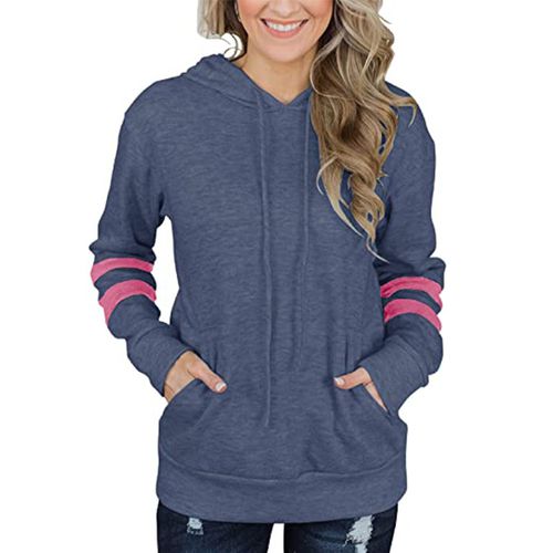 Womens Contrasting Striped Hoodie Kangaroo Pocket Sweater