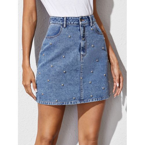 Inshigh Waist Denim Fashion Beads Packet Buttock Women Skirts