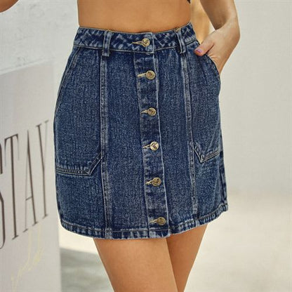 Ins Fashion High Waist Retro Denim A-line Short Women Skirts