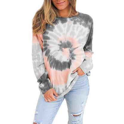 Womens Gradient Long Sleeve Tie Dyed T Shirt Top Round Neck Sweater