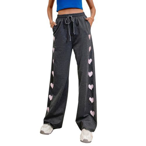 Womens Love-shaped Printed Drawstring Sports Pants