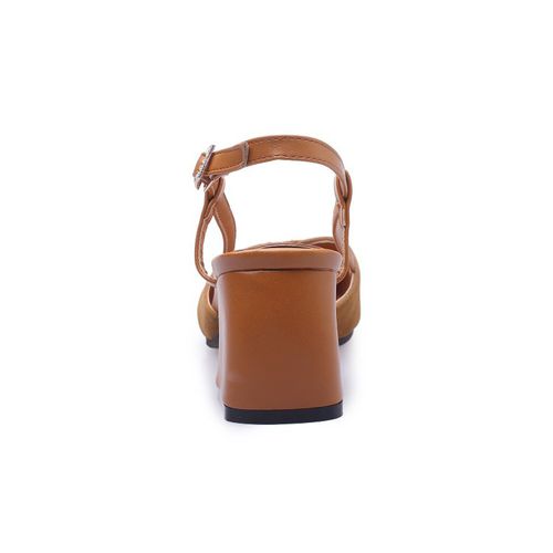 Women Pointed Toe Slingbacks Buckle High Heel Chunky Sandals