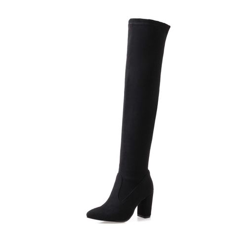 Women Pointed Toe Velvet High Heel Thigh High Boots