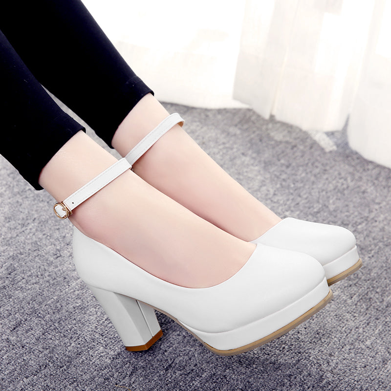 Buckle Strap Platform Pumps High Heels for Women 9656