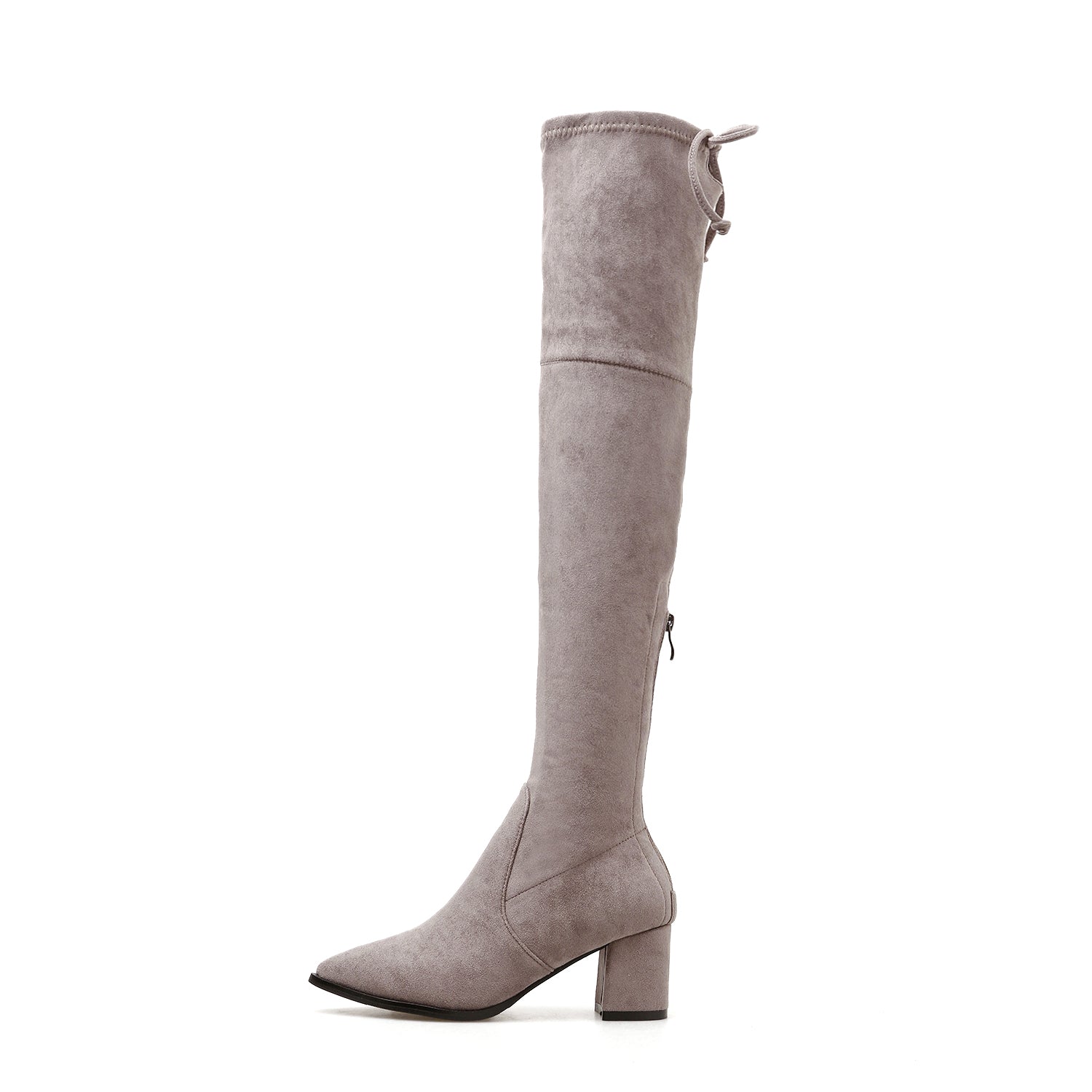 Flock High Heels Thigh High Boots Chunky Heel Pumps 1138